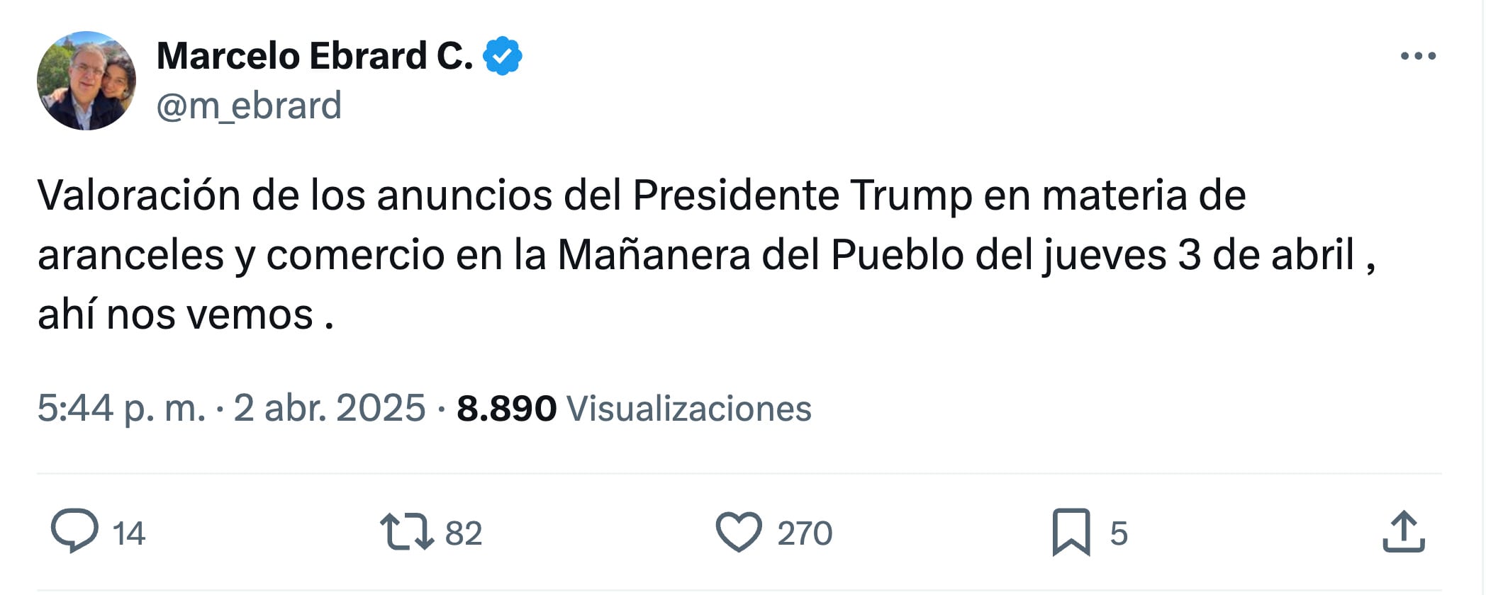 Marcelo Ebrard sobre anuncio de Donald Trump