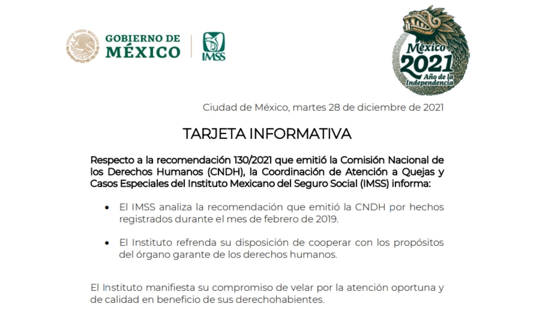 Respuesta del IMSS a la CNDH