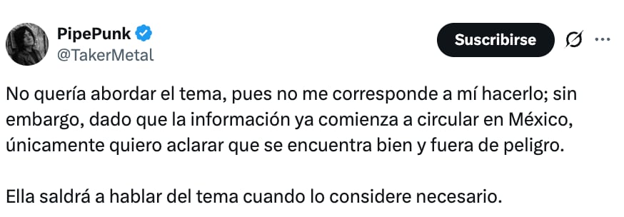 Pipe Punk revela la noticia que tranquiliza a fans de Mercedes Roa