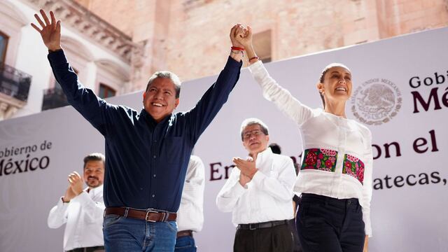 David Monreal, gobernador de Zacatecas, y Claudia Sheinbaum, presidenta de México, durante el “Encuentro con el pueblo de Zacatecas"