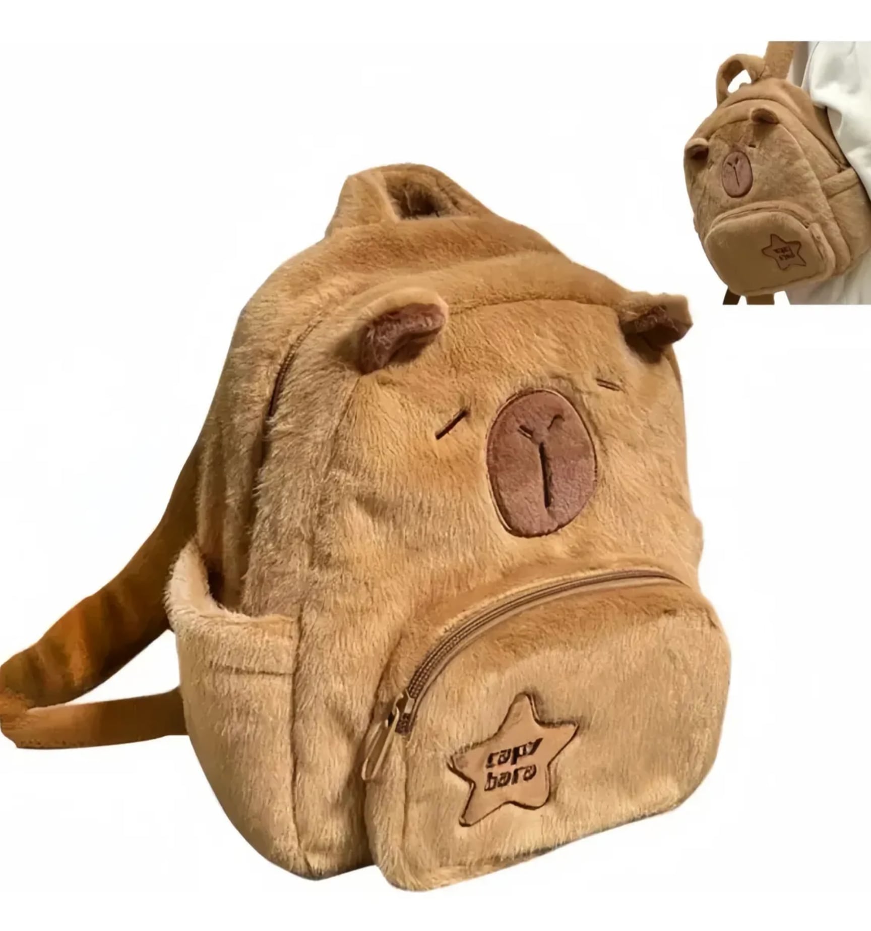 Linda Mochila Felpa Para Capibara Muñecas, Linda Bolsa Mini Informal De Señoras Con Dibujo Animado Esponjoso, Mochila De Moda, Bolsa Para La Escuela