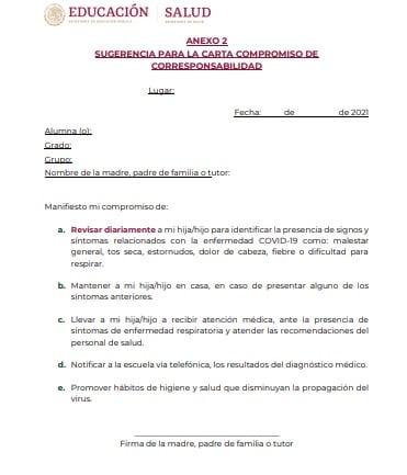 Sugerencia 2 de Carta de Compromiso de Corresponsabilidad