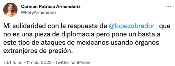 Patricia Armendáriz expresa su solidaridad