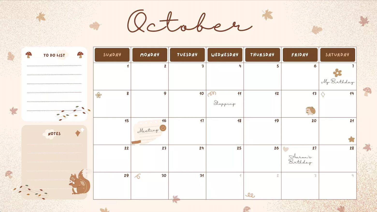 Calendario de octubre 2023