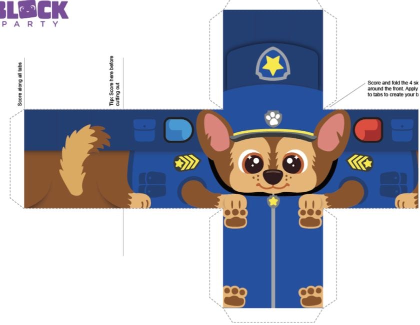 Plantilla de Chase cubo de Paw Patrol para recortar y armar