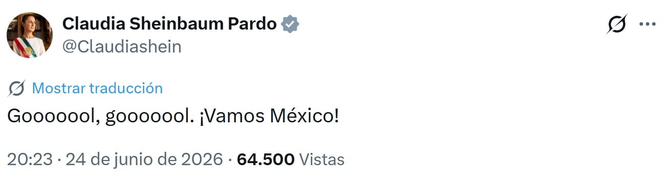 Sheinbaum reacciona a los goles de México ante Chequia en su cumpleaños