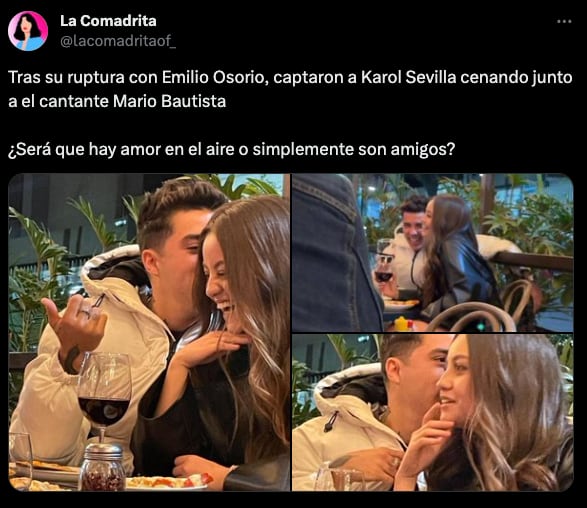 ¿Nuevo romance? Karol Sevilla es captada muy cariñosa con Mario Bautista en cita romántica
