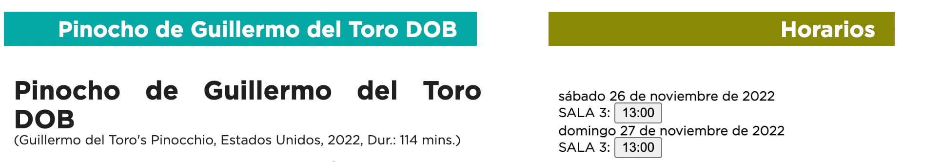 Horarios Pinocchio en español