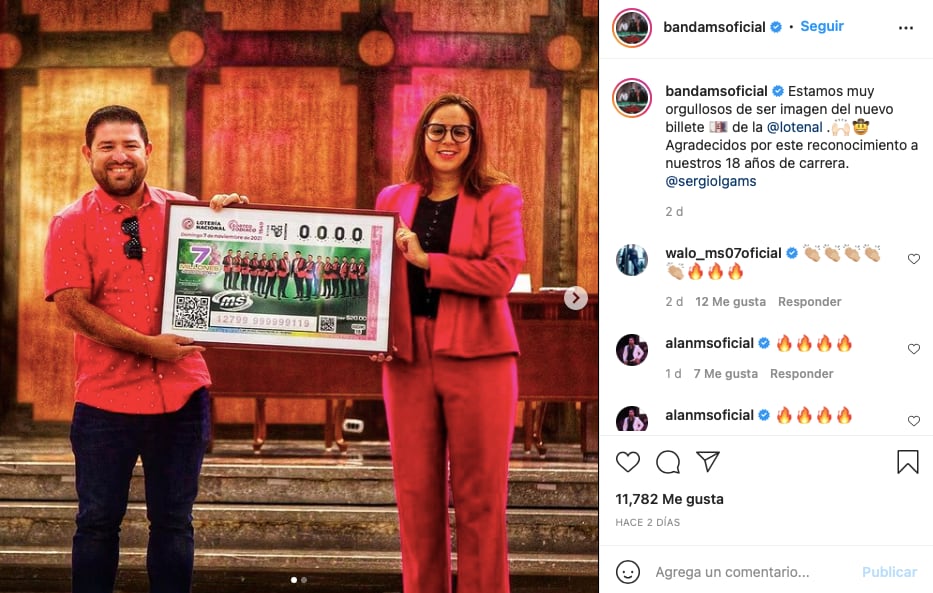 Banda MS festeja 18 años con billete de la Lotería Nacional