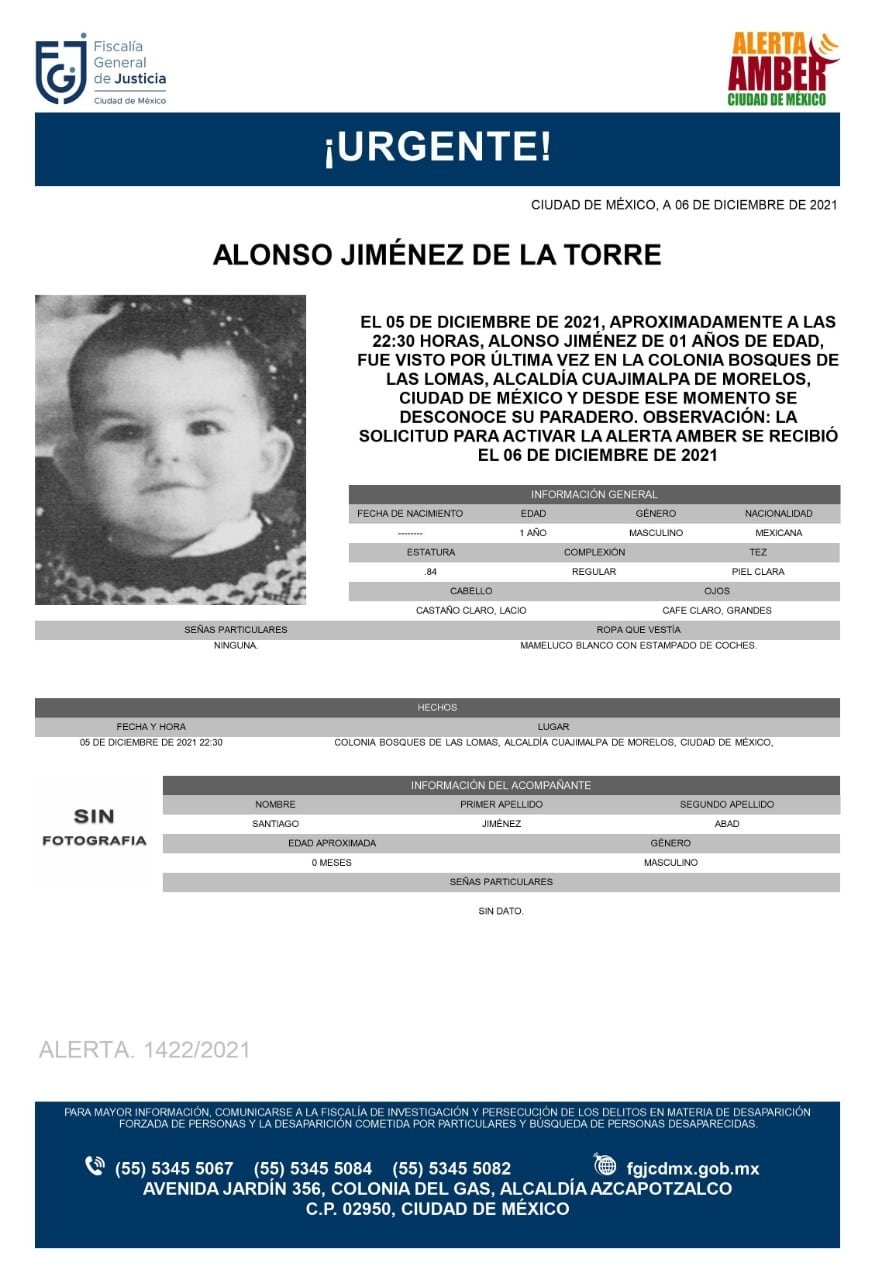 Activan Alerta Amber para localizar a Alonso Jiménez de la Torre