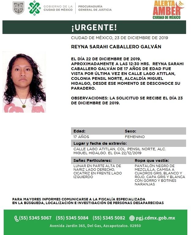 Reyna Sarahi Caballero Galván. Alerta Amber
