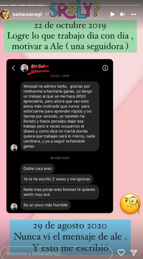 Seguidora reclama a Bárbara de Regil; ella la evidencia sin ocultar su identidad.