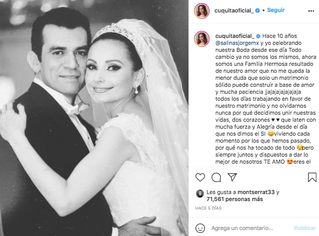 Jorge Salinas y Elizabeth Álvarez celebran su aniversario de bodas