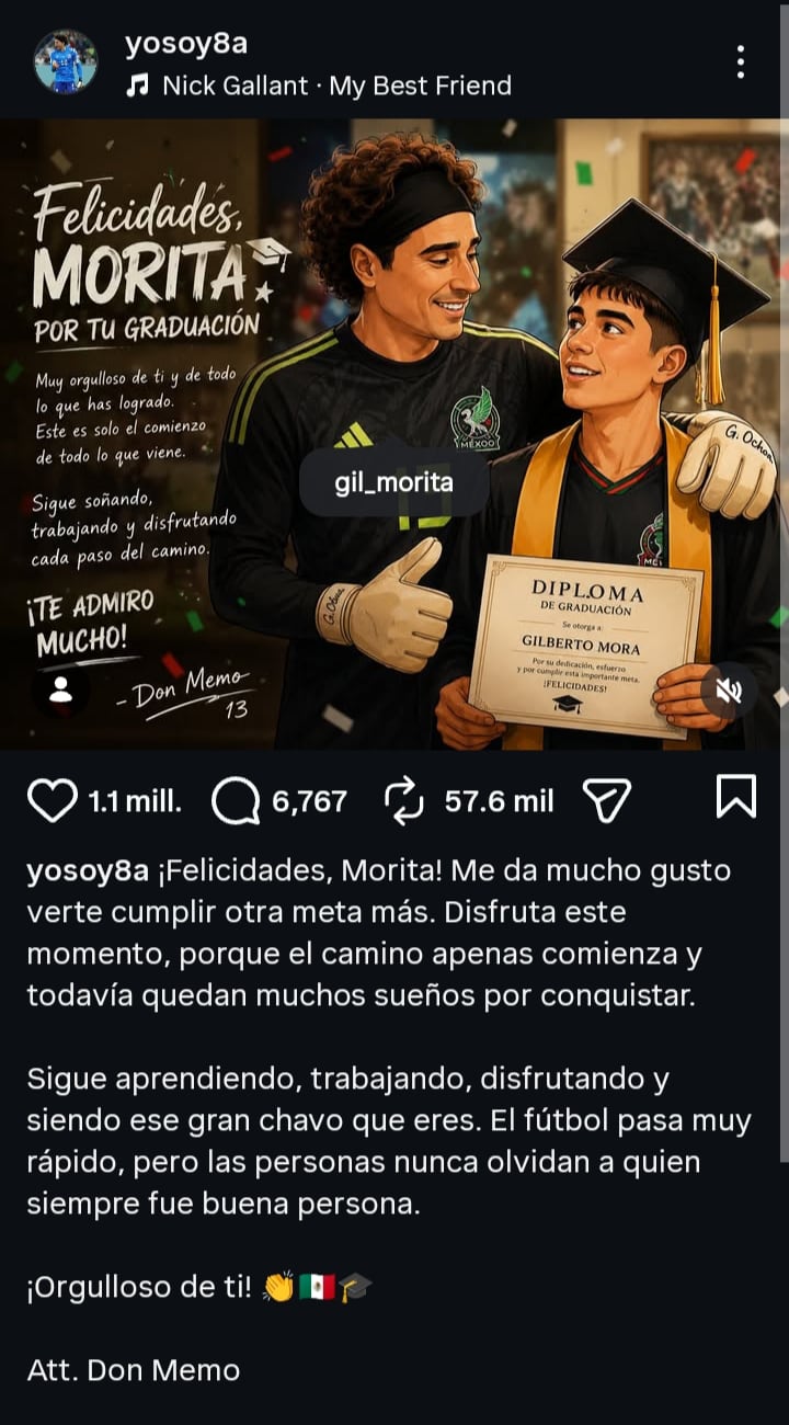 El emotivo mensaje de Memo Ochoa a Gilberto Mora por su graduación