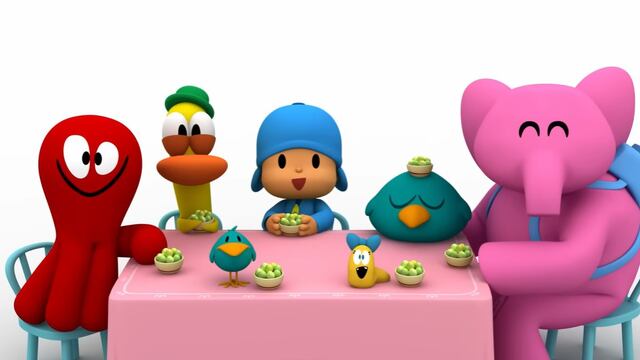 Pocoyó se come las 12 uvas de Año Nuevo.