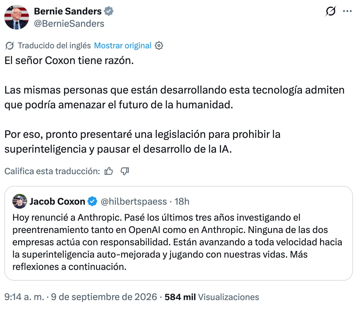Bernie Sanders impulsará ley contra inteligencia artificial tras lo ocurrido en Anthropic