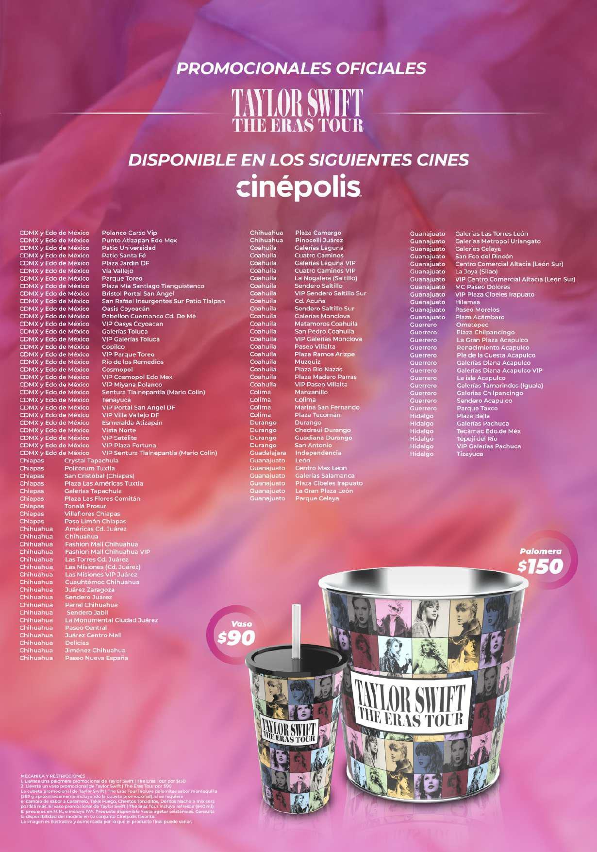 Cines de Cinépolis donde todavía puedes encontrar vasos coleccionables de Taylor Swift