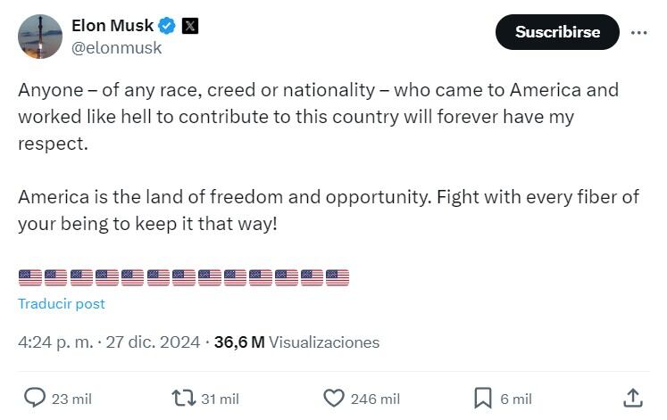 Elon Musk sobre migrantes con visa en Estados Unidos