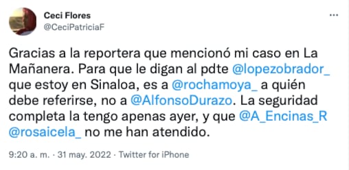 Ceci Flores le responde a AMLO/@CeciPatriciaF