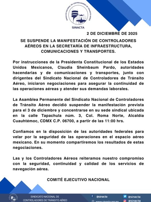 SINACTA dice confiar en negociaciones tras suspender la manifestación del 3 de diciembre