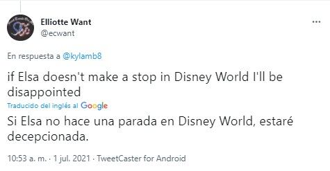 Tuit sobre Elsa en Disney World