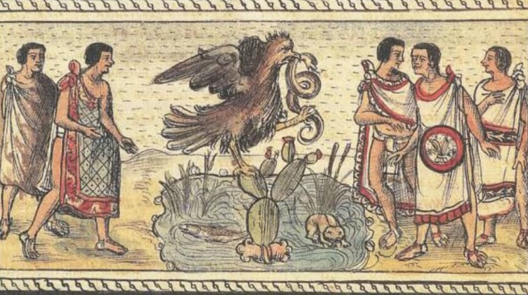 Águila sobre un nopal, en Tenochtitlán