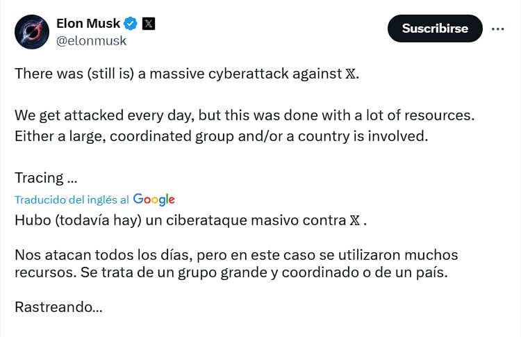 Elon Musk informa sobre la caída de X