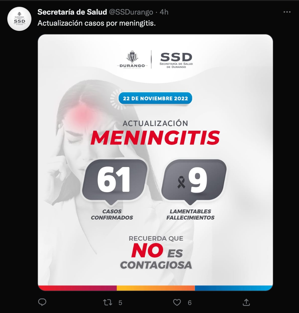 Meningitis Aséptica Durango: suman 9 mujeres muertas y 61 casos positivos