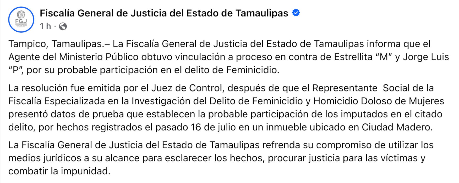 Vinculan a proceso a Jorge Luis "N" y Estrellita "N" por el feminicidio de Dafne Zapata