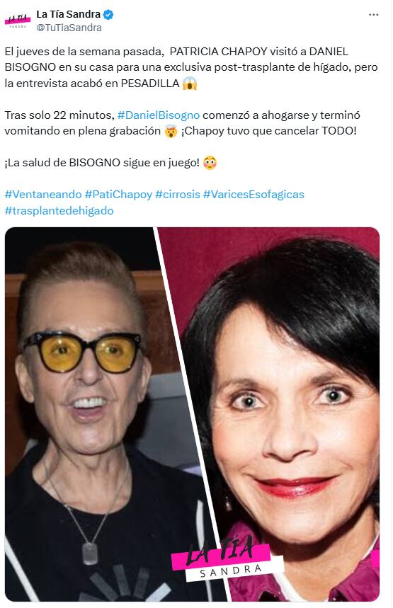 Tuit de La Tía Sandra sobre Daniel Bisogno