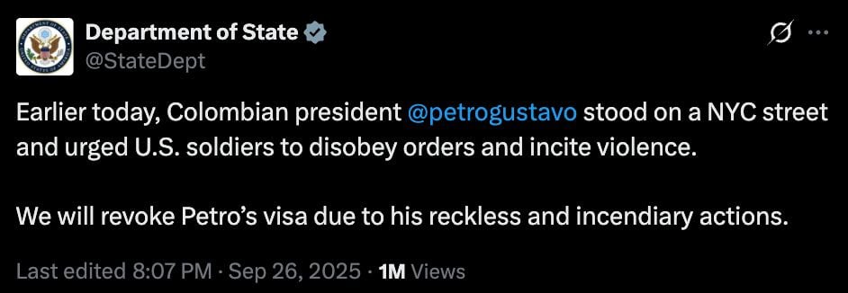 Estados Unidos sobre la visa de Gustavo Petro