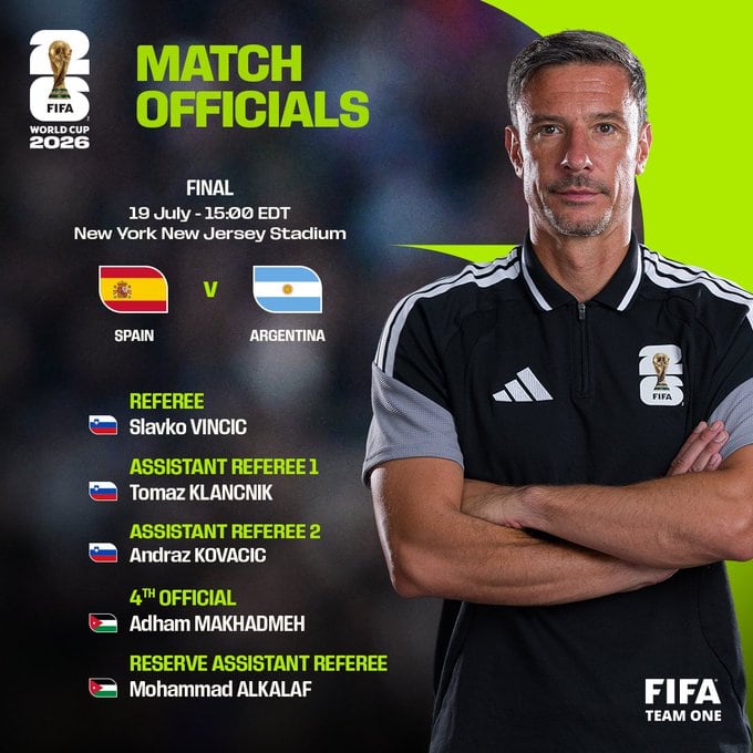 FIFA designa a Slavko Vincic para arbitrar la final España vs Argentina.