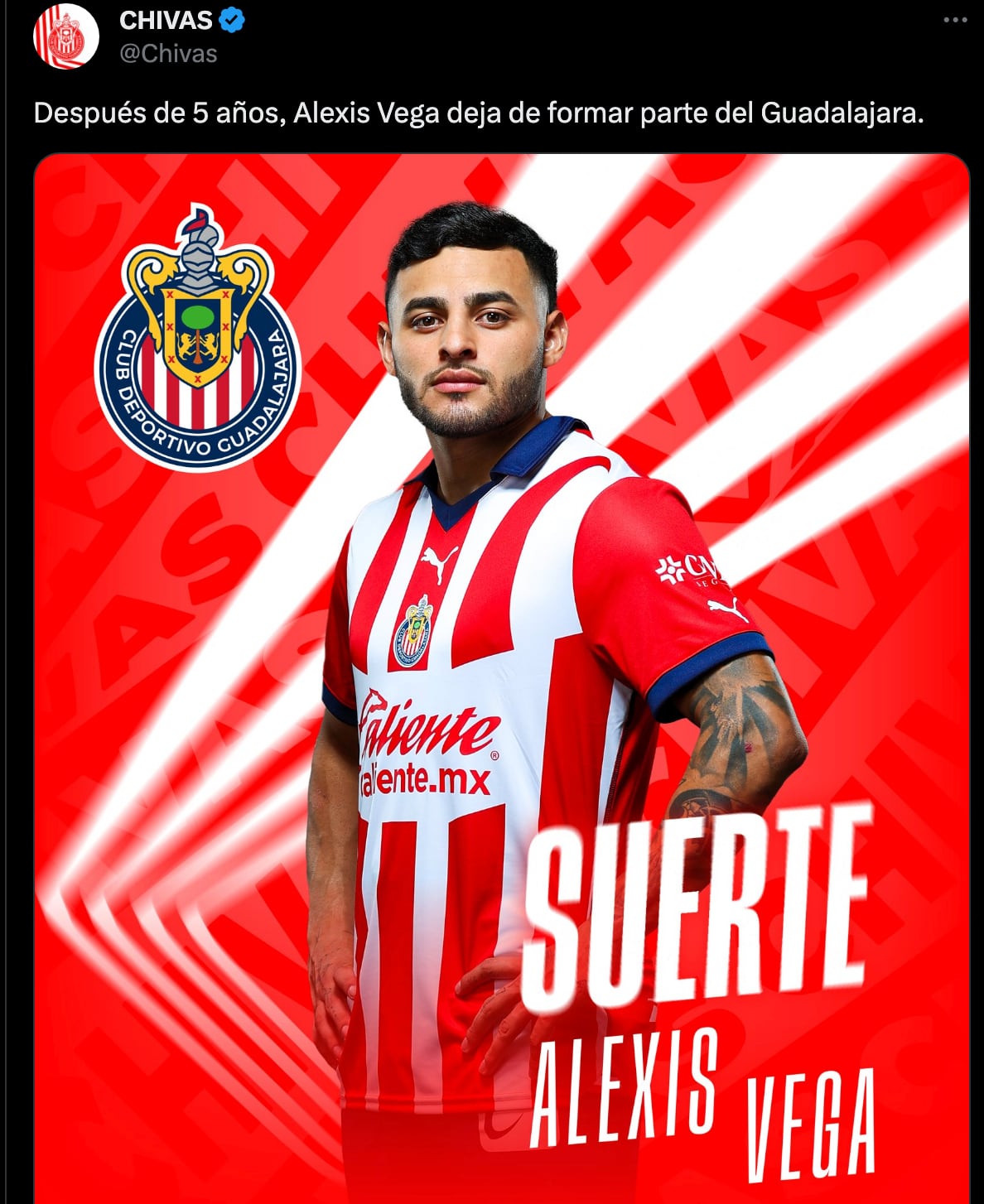 Club Chivas hizo oficial la salida de Alexis Vega