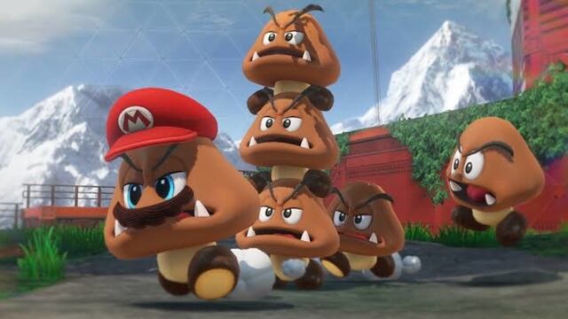 Mario convertido en un Goomba en Súper Mario Odyssey.