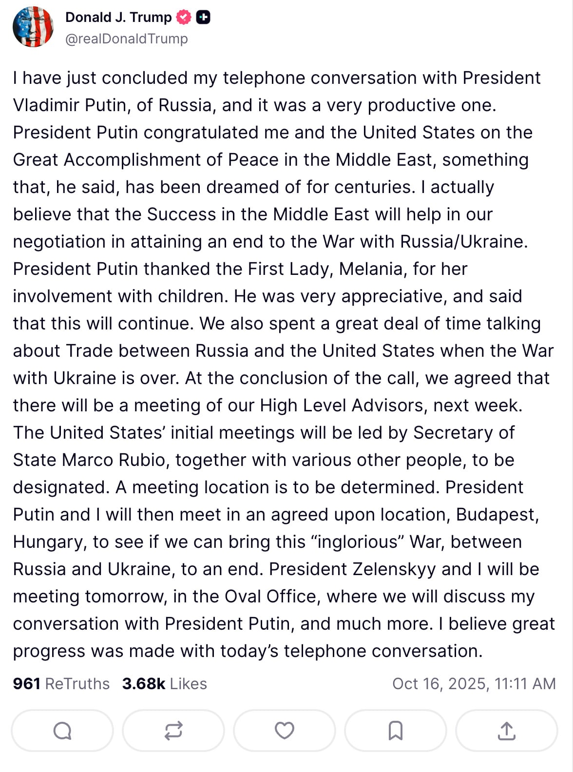 Donald Trump y Vladimir Putin se reunirán en Hungría tras llamada telefónica