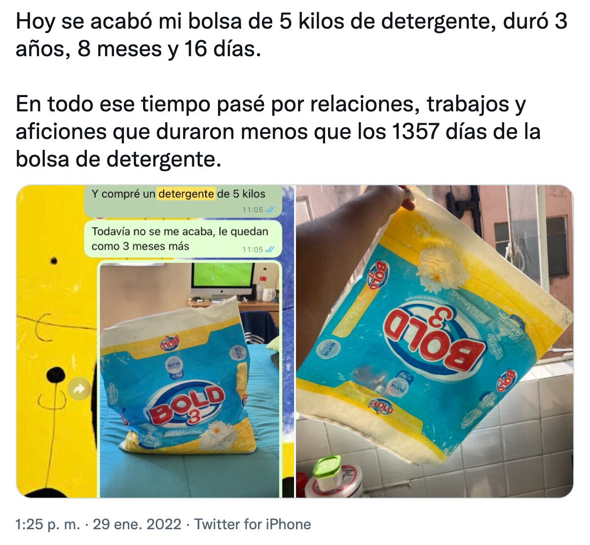 Tuit sobre el detergente que duró 3 años