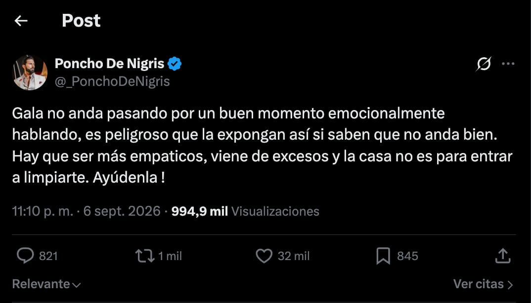 Poncho de Nigris alertó por Gala Montes