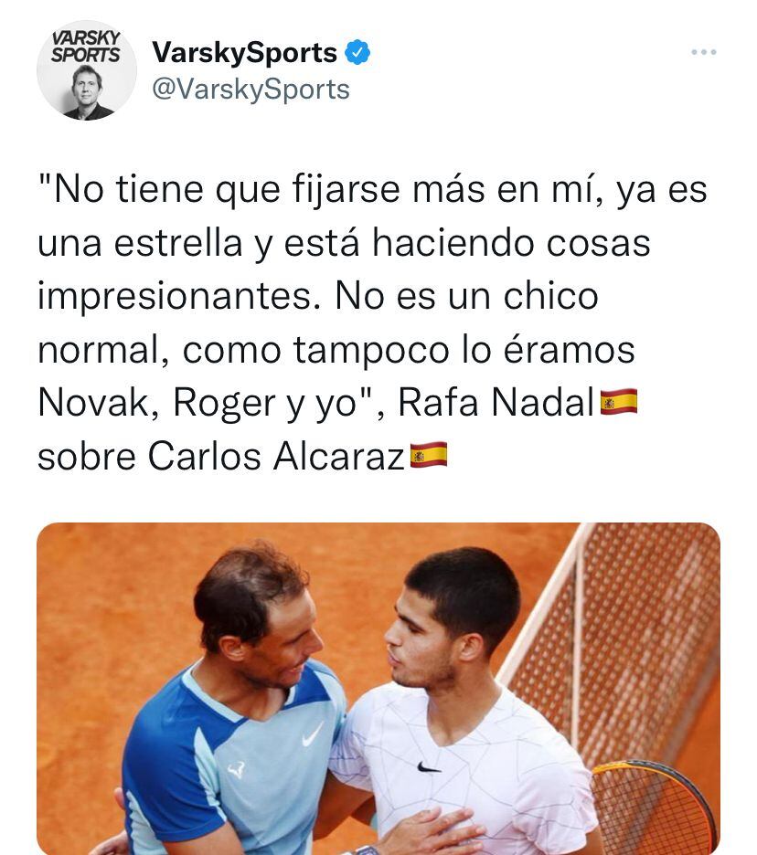 Rafael Nadal se rindió ante Carlos Alcaraz por su actuación en el Madrid Open.