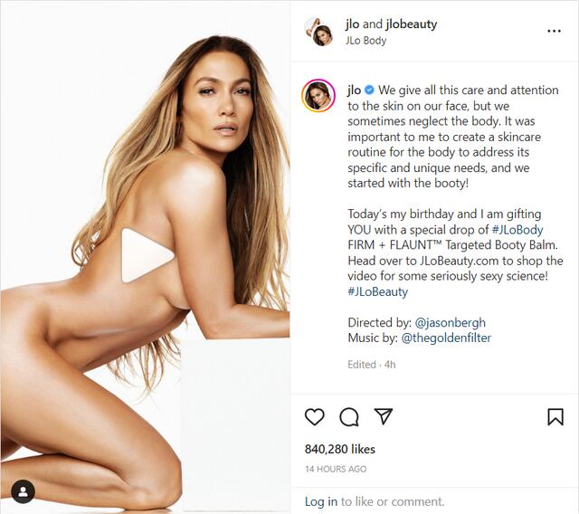 Jennifer Lopez desnuda celebra tener 53 años de edad