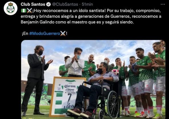 Santos Laguna hizo un homenaje a Benjamín Galindo