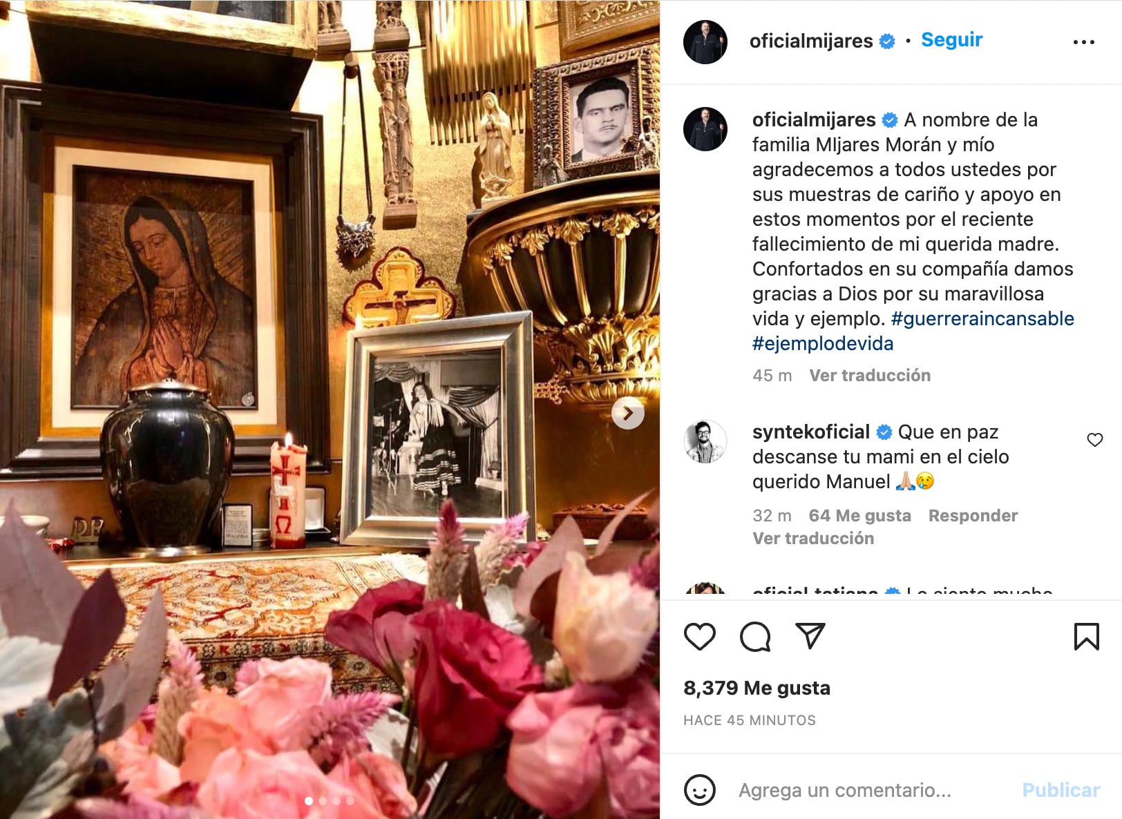 Manuel Mijares le dedica un sensible mensaje a su madre