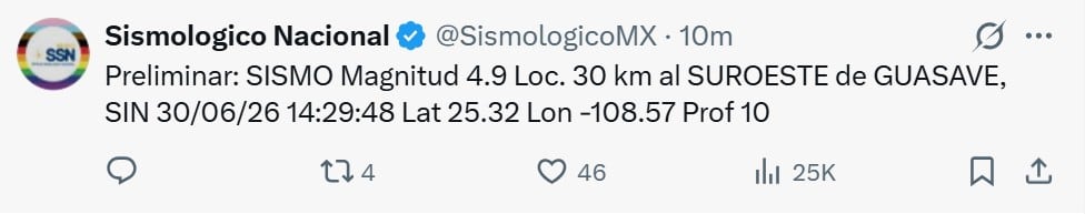 Sismo hoy: temblor de magnitud 6.1 sacude Guasave, Sinaloa