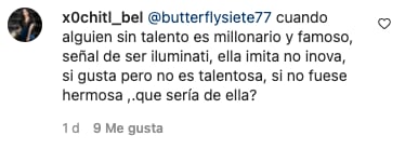 Comentario de Instagram en publicación de Belinda