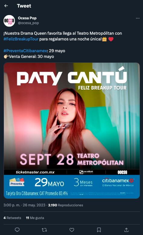 Paty Cantú en el Teatro Metropólitan