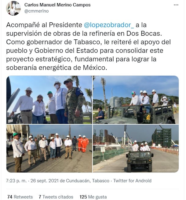 AMLO supervisa construcción de refinería de Dos Bocas