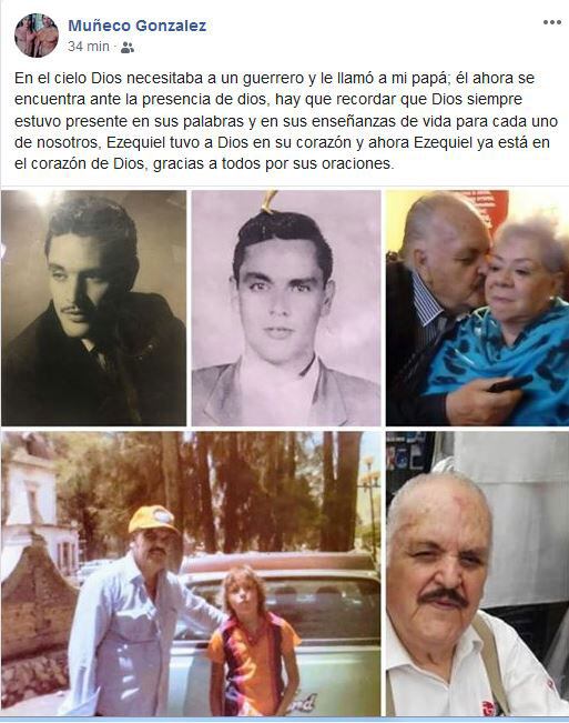 'El Muñeco' anuncia la muerte de su padre por Covid-19