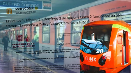 Línea 2 del Metro CDMX operará en dos tramos del 1 al 3 de mayo