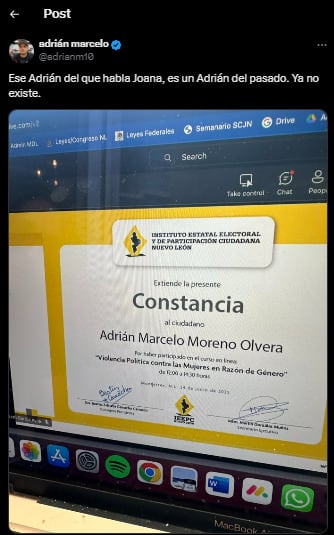 Adrián Marcelo concluye curso de violencia política de género