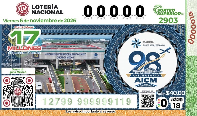 LOTENAL celebra 98 años del AICM con billete conmemorativo
