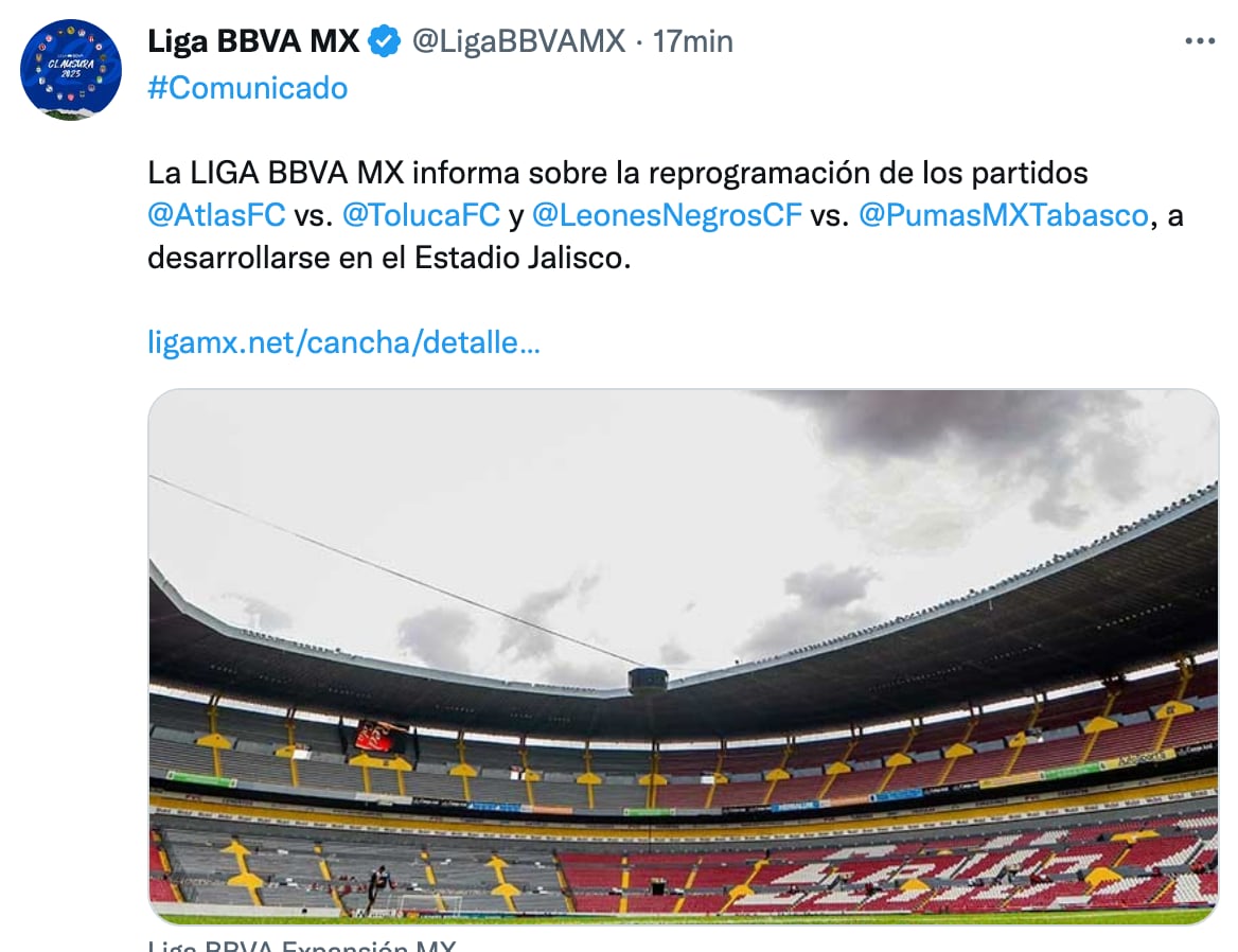 Liga MX pospone el Atlas FC vs Deportivo Toluca